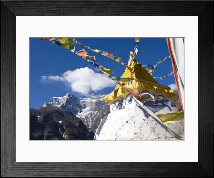 Framed Print : Prayer flags and Buddhist stupa, Namche Bazaar, Solu Khumbu Region, Nepal, Himalayas, Asia Framed Print : Prayer flags and Buddhist stupa, Namche Bazaar, Solu Khumbu Region, Nepal, Himalayas, Asia