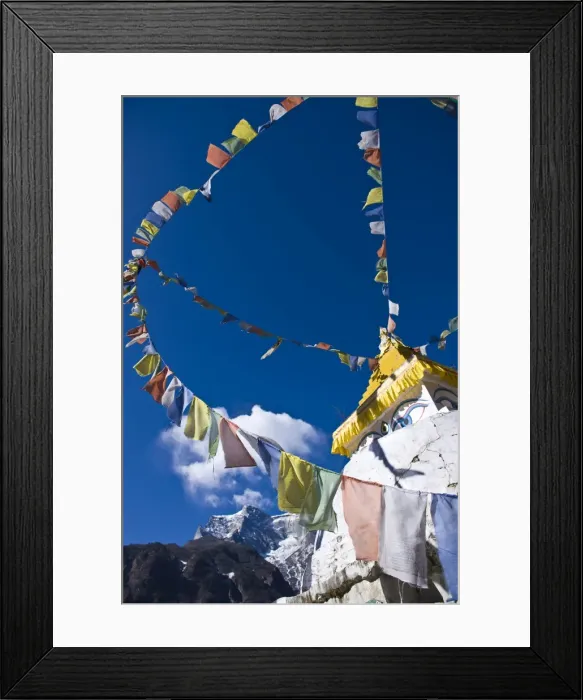Framed Print : Prayer flags and Buddhist stupa, Namche Bazaar, Solu Khumbu Region, Nepal, Himalayas, Asia Framed Print : Prayer flags and Buddhist stupa, Namche Bazaar, Solu Khumbu Region, Nepal, Himalayas, Asia