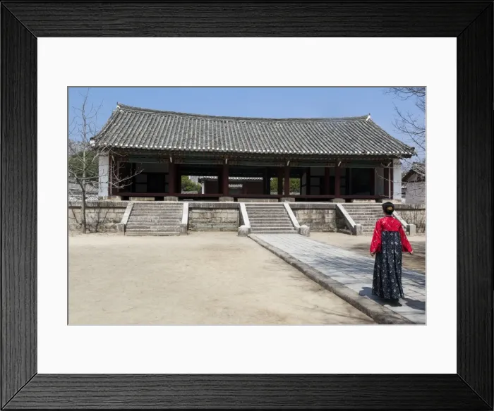 Framed Print : Woman in traditional dress at King Wang Kons Mausoleum, Kaesong City, Democratic Peoples Republic of Korea (DPRK), North Korea, Asia