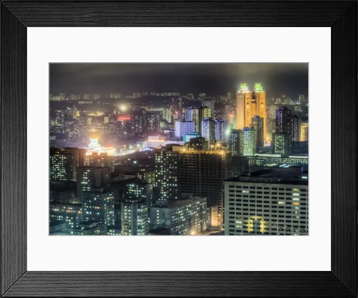 Framed Print : New modern buildings in the centre of Pyongyang colourfully illuminated at night, Pyongyang, Democratic Peoples Republic of Korea (DPRK), North Korea, Asia Framed Print : New modern buildings in the centre of Pyongyang colourfully illuminated at night, Pyongyang, Democratic Peoples Republic of Korea (DPRK), North Korea, Asia