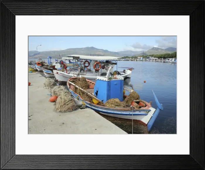 Framed Print : Traditional wooden fishing boats moored in Skala Kalloni harbour, Lesbos (Lesvos), Greek Islands, Greece, Europe Framed Print : Traditional wooden fishing boats moored in Skala Kalloni harbour, Lesbos (Lesvos), Greek Islands, Greece, Europe