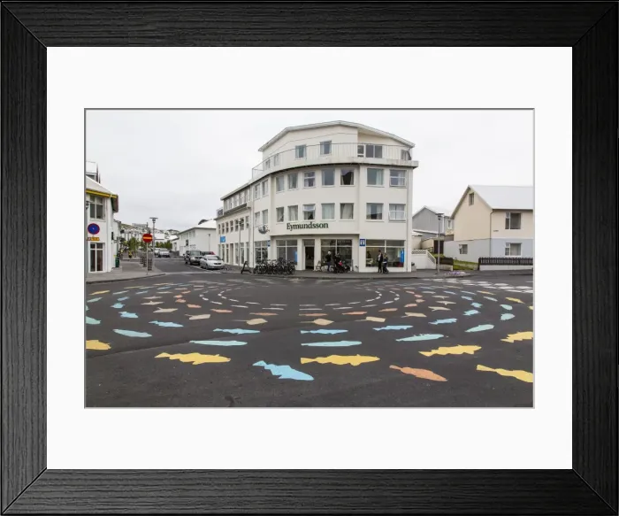 Framed Print : Painted fish on traffic circle on Heimaey Island, Iceland, Polar Regions Framed Print : Painted fish on traffic circle on Heimaey Island, Iceland, Polar Regions