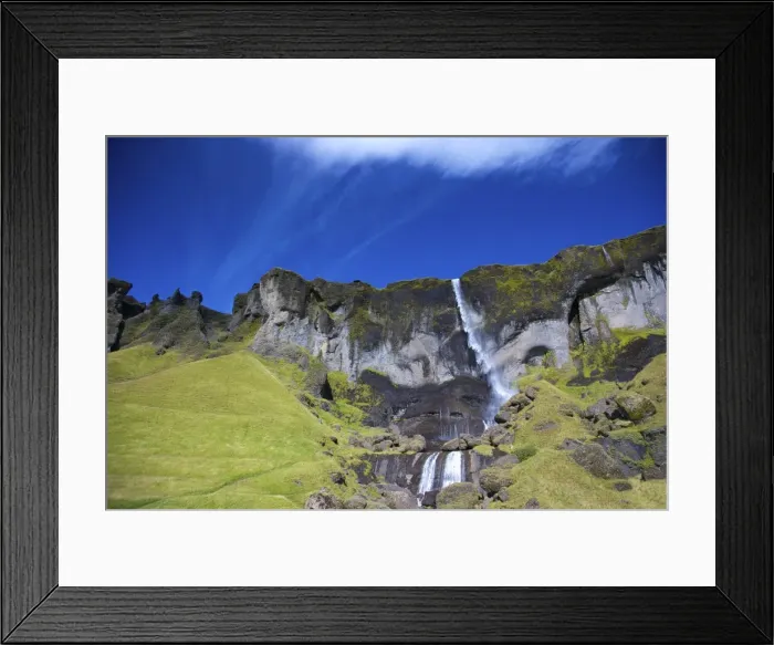Framed Print : Waterfall in summer sunshine at Foss a Sidu, South coast, Iceland, Polar Regions Framed Print : Waterfall in summer sunshine at Foss a Sidu, South coast, Iceland, Polar Regions