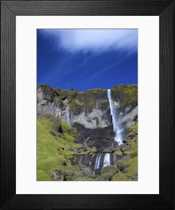 Framed Print : Waterfall in summer sunshine at Foss a Sidu, South coast, Iceland, Polar Regions