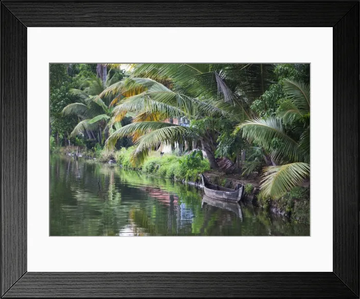 Framed Print : Traditional boat moored on the still water of the Kerala Backwaters, Kerala, India, Asia Framed Print : Traditional boat moored on the still water of the Kerala Backwaters, Kerala, India, Asia