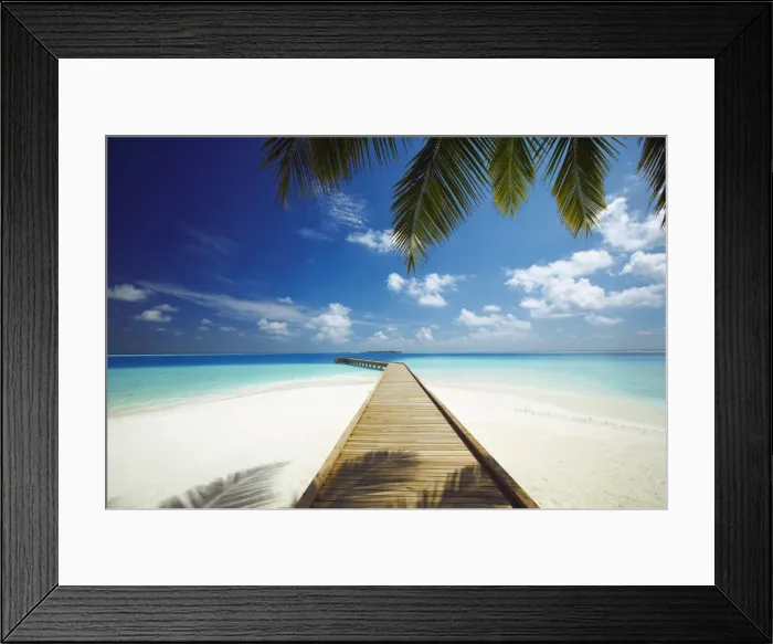 Framed Print : Wooden jetty out to tropical sea, Maldives, Indian Ocean, Asia Framed Print : Wooden jetty out to tropical sea, Maldives, Indian Ocean, Asia