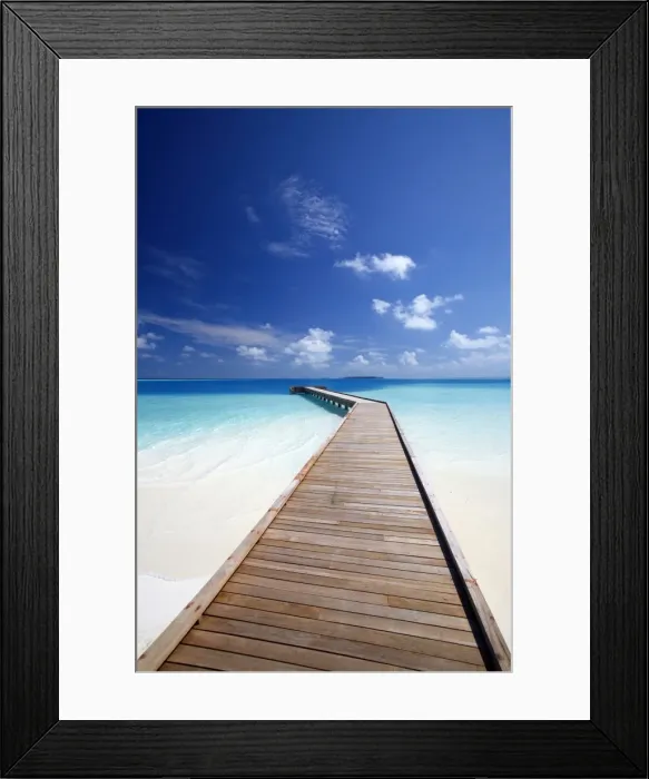 Framed Print : Wooden jetty out to tropical sea, Maldives, Indian Ocean, Asia Framed Print : Wooden jetty out to tropical sea, Maldives, Indian Ocean, Asia