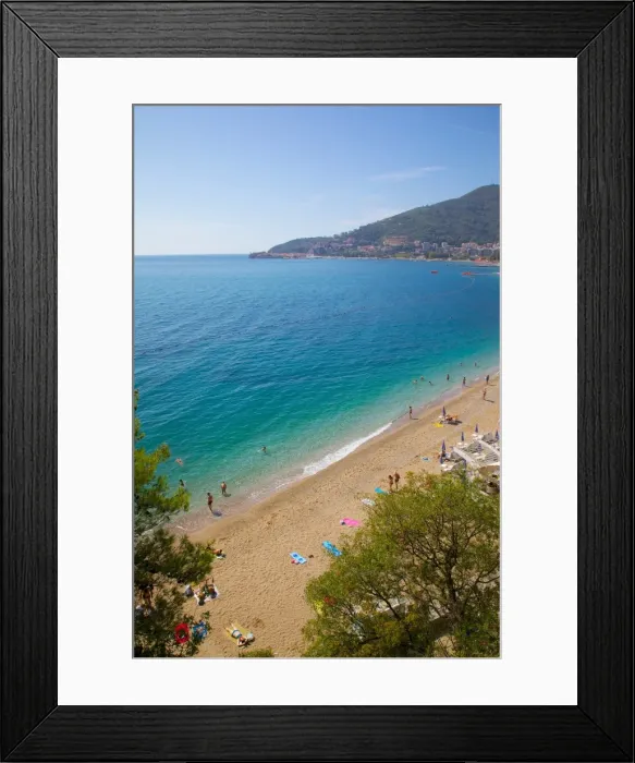 Framed Print : View of Slovenka Plaza Beach and Budva, Budva, Montenegro, Europe Framed Print : View of Slovenka Plaza Beach and Budva, Budva, Montenegro, Europe