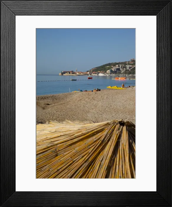 Framed Print : View of Budva Old Town and Beach, Budva Bay, Montenegro, Europe Framed Print : View of Budva Old Town and Beach, Budva Bay, Montenegro, Europe