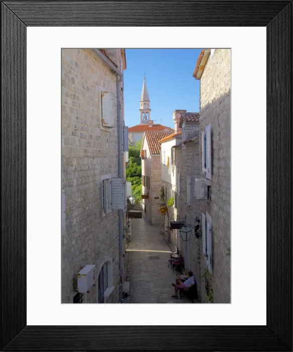 Framed Print : Narrow street in the Old Town, Budva, Montenegro, Europe Framed Print : Narrow street in the Old Town, Budva, Montenegro, Europe