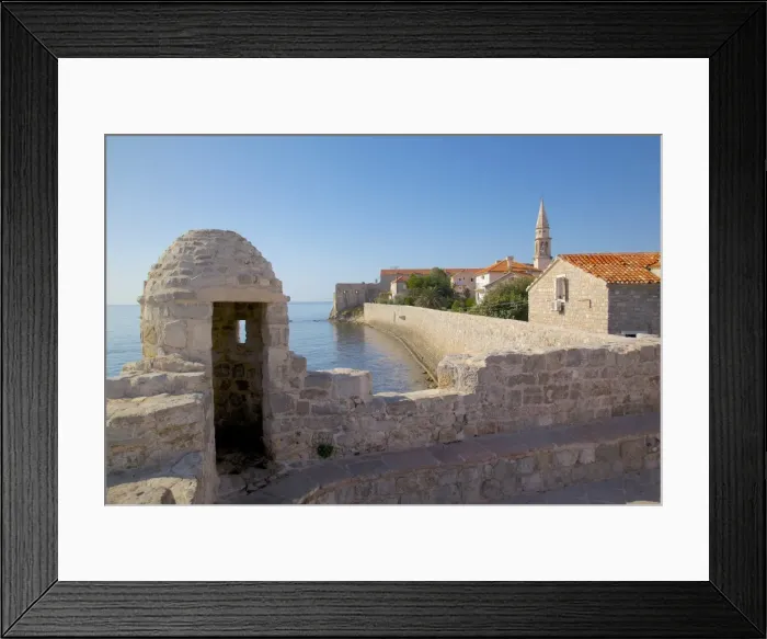 Framed Print : Budva Old Town Wall, Budva Bay, Montenegro, Europe Framed Print : Budva Old Town Wall, Budva Bay, Montenegro, Europe