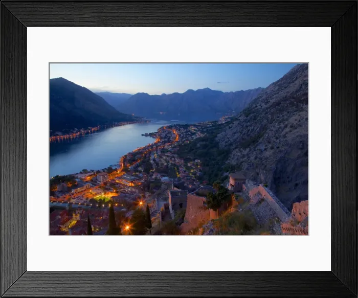 Framed Print : View of Bay of Kotor from Fortress at dusk, Kotor, UNESCO World Heritage Site, Montenegro, Europe Framed Print : View of Bay of Kotor from Fortress at dusk, Kotor, UNESCO World Heritage Site, Montenegro, Europe