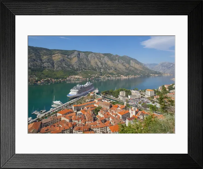 Framed Print : View over Old Town and cruise ship in Port, Kotor, UNESCO World Heritage Site, Montenegro, Europe Framed Print : View over Old Town and cruise ship in Port, Kotor, UNESCO World Heritage Site, Montenegro, Europe