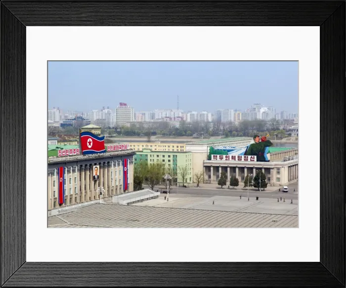 Framed Print : Elevated view over Kim Il Sung Square, Pyongyang, Democratic Peoples Republic of Korea (DPRK), North Korea, Asia