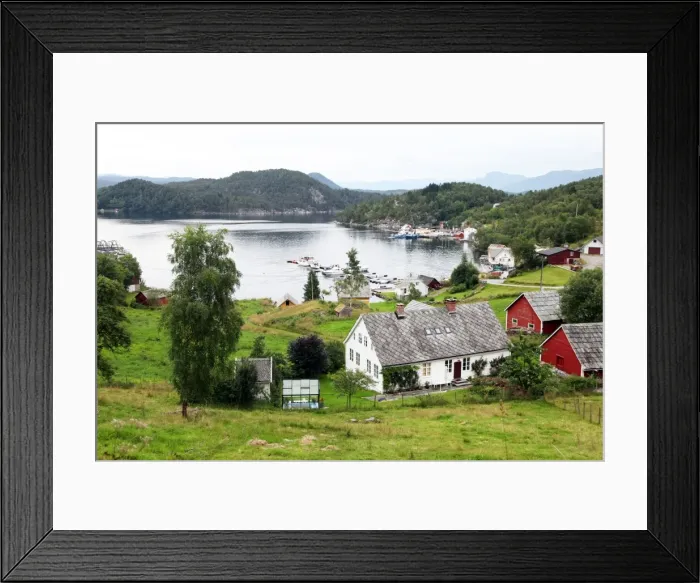 Framed Print : Harbour and farmhouses on Island of Borgundoya, Hardangerfjord, Norway, Scandinavia, Europe Framed Print : Harbour and farmhouses on Island of Borgundoya, Hardangerfjord, Norway, Scandinavia, Europe