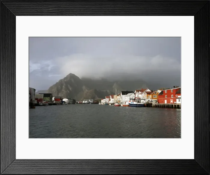 Framed Print : Henningsvaer and mountains after rain, Lofoten Islands, Norway, Scandinavia, Europe