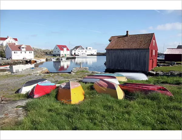 Upturned boats, South Harbour, Utsire island, west of Karmoy, Norway, Scandinavia, Europe