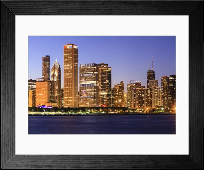 Framed Print : Chicago cityscape at dusk viewed from Lake Michigan, Chicago, Illinois, United States of America, North America Framed Print : Chicago cityscape at dusk viewed from Lake Michigan, Chicago, Illinois, United States of America, North America