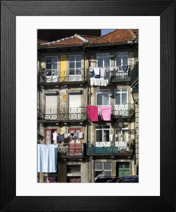 Framed Print : Flats in a residential street with traditional wrought iron balconies, washing hanging out in the sunshine, Oporto, Portugal, Europe Framed Print : Flats in a residential street with traditional wrought iron balconies, washing hanging out in the sunshine, Oporto, Portugal, Europe