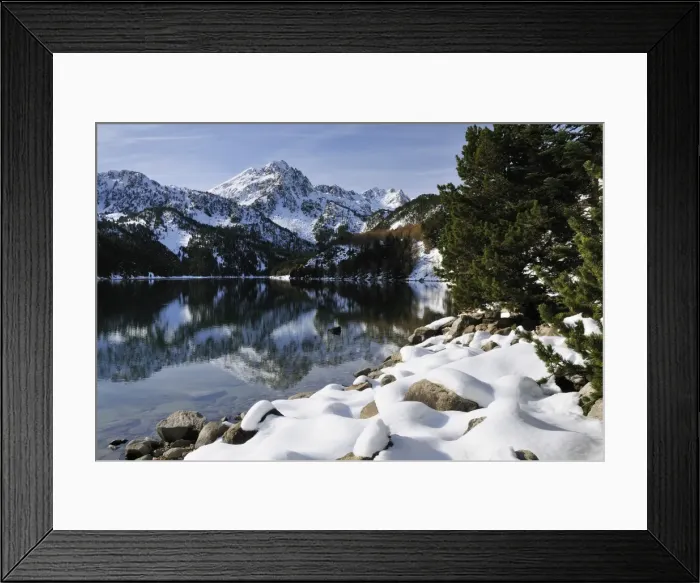 Framed Print : St. Maurici Lake and snowy peaks of Aigues Tortes National Park in winter, Pyrenees, Catalonia, Spain, Europe Framed Print : St. Maurici Lake and snowy peaks of Aigues Tortes National Park in winter, Pyrenees, Catalonia, Spain, Europe