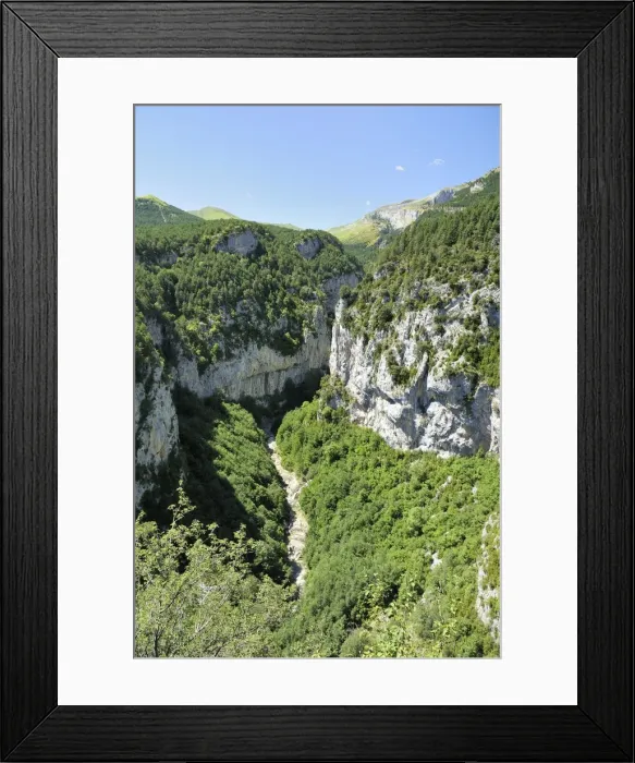 Framed Print : Yaga River and karst limestone cliffs of Escuain gorge, Ordesa and Monte Perdido National Park, Huesca, Aragon, Spain, Europe Framed Print : Yaga River and karst limestone cliffs of Escuain gorge, Ordesa and Monte Perdido National Park, Huesca, Aragon, Spain, Europe
