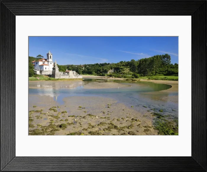 Framed Print : Niembro Bay with church and cemetery of Los Dolores at low tide, near Llanes, Asturias, Spain, Europe Framed Print : Niembro Bay with church and cemetery of Los Dolores at low tide, near Llanes, Asturias, Spain, Europe