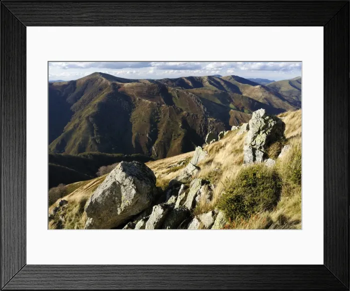 Framed Print : Pyreneean mountain ridges near Roncesvalles in late autumn, on the border of France and Spain, Europe Framed Print : Pyreneean mountain ridges near Roncesvalles in late autumn, on the border of France and Spain, Europe
