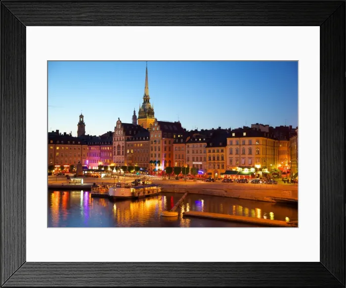Framed Print : Gamla Stan and Riddarholmen with spire of Riddarholmskyrkan (Riddarholmen Church) at dusk, Stockholm, Sweden, Scandinavia, Europe Framed Print : Gamla Stan and Riddarholmen with spire of Riddarholmskyrkan (Riddarholmen Church) at dusk, Stockholm, Sweden, Scandinavia, Europe