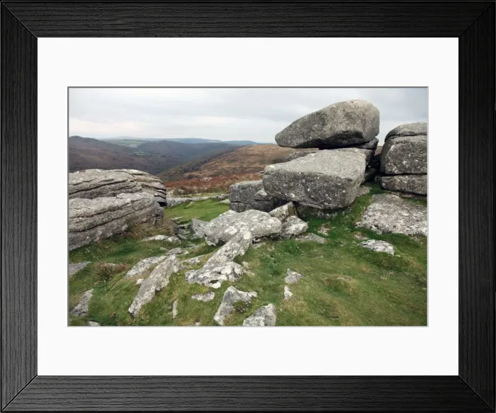 Framed Print : Granite boulders on a Tor near Hexworthy overlooking the Dart valley, Dartmoor National Park, Devon, England, United Kingdom, Europe Framed Print : Granite boulders on a Tor near Hexworthy overlooking the Dart valley, Dartmoor National Park, Devon, England, United Kingdom, Europe