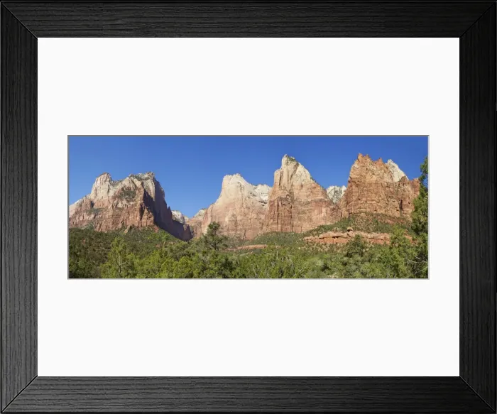 Framed Print : Panoramic photo of Court of the Patriarchs, Abraham Peak, Isaac Peak, Mount Moroni and Jacob Peak, Zion National Park, Utah, United States of America, North America Framed Print : Panoramic photo of Court of the Patriarchs, Abraham Peak, Isaac Peak, Mount Moroni and Jacob Peak, Zion National Park, Utah, United States of America, North America