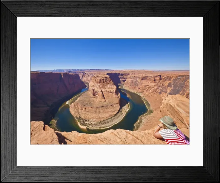 Framed Print : Tourist overlooking Horseshoe Bend on the Colorado River, Page, Arizona, United States of America, North America Framed Print : Tourist overlooking Horseshoe Bend on the Colorado River, Page, Arizona, United States of America, North America