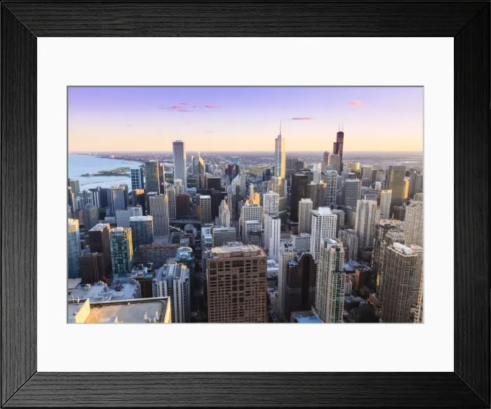 Framed Print : High angle view of Chicago skyline and suburbs looking south in the late afternoon, Chicago, Illinois, United States of America, North America Framed Print : High angle view of Chicago skyline and suburbs looking south in the late afternoon, Chicago, Illinois, United States of America, North America