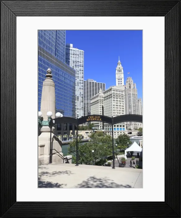 Framed Print : Chicago Riverwalk on West Wacker Drive with Trump Tower and Wrigley Building, Chicago, Illinois, United States of America, North America Framed Print : Chicago Riverwalk on West Wacker Drive with Trump Tower and Wrigley Building, Chicago, Illinois, United States of America, North America