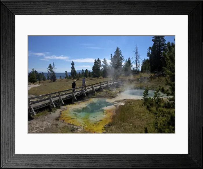 Framed Print : Tourists looking at Seismograph and Bluebell pools, West Thumb Geyser Basin, Yellowstone National Park, UNESCO World Heritage Site, Wyoming, United States of America, North America Framed Print : Tourists looking at Seismograph and Bluebell pools, West Thumb Geyser Basin, Yellowstone National Park, UNESCO World Heritage Site, Wyoming, United States of America, North America