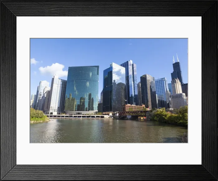 Framed Print : Chicago River and towers including the glass fronted 333 West Wacker Drive which follows the curve of the river, Chicago, Illinois, United States of America, North America Framed Print : Chicago River and towers including the glass fronted 333 West Wacker Drive which follows the curve of the river, Chicago, Illinois, United States of America, North America