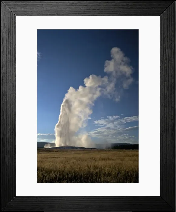 Framed Print : Old Faithful Geyser erupting in summer evening light, Yellowstone National Park, UNESCO World Heritage Site, Wyoming, United States of America, North America Framed Print : Old Faithful Geyser erupting in summer evening light, Yellowstone National Park, UNESCO World Heritage Site, Wyoming, United States of America, North America