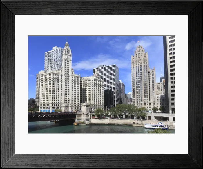 Framed Print : The Wrigley Building and Tribune Tower, across the Chicago River to North Michigan Avenue, Chicago, Illinois, United States of America, North America Framed Print : The Wrigley Building and Tribune Tower, across the Chicago River to North Michigan Avenue, Chicago, Illinois, United States of America, North America