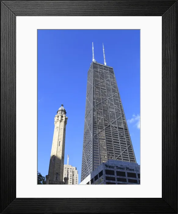 Framed Print : Chicago Water Tower and Hancock Center, Chicago, Illinois, United States of America, North America Framed Print : Chicago Water Tower and Hancock Center, Chicago, Illinois, United States of America, North America