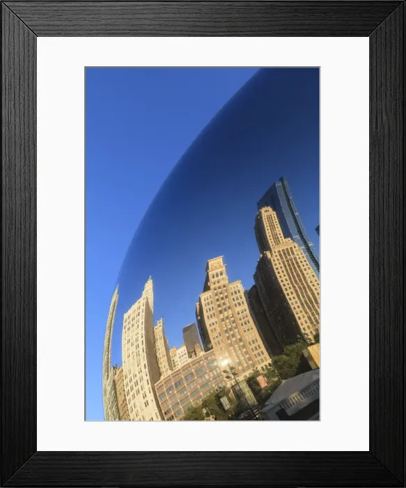 Framed Print : Skyscrapers reflecting in the Cloud Gate steel sculpture, Millennium Park, Chicago, Illinois, United States of America, North America Framed Print : Skyscrapers reflecting in the Cloud Gate steel sculpture, Millennium Park, Chicago, Illinois, United States of America, North America