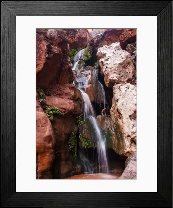 Framed Print : Tourist bathing in a waterfall, seen while rafting down the Colorado River, Grand Canyon, Arizona, United States of America, North America Framed Print : Tourist bathing in a waterfall, seen while rafting down the Colorado River, Grand Canyon, Arizona, United States of America, North America