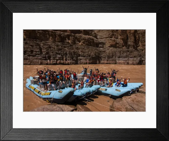 Framed Print : Happy tourists on two rafts celebrating, in the beautiful scenery of the Colorado River in the Grand Canyon, Arizona, United States of America, North America Framed Print : Happy tourists on two rafts celebrating, in the beautiful scenery of the Colorado River in the Grand Canyon, Arizona, United States of America, North America