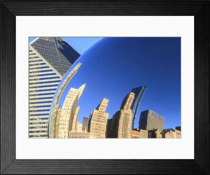 Framed Print : Skyscrapers reflecting in the Cloud Gate sculpture, Millennium Park, Chicago, Illinois, United States of America, North America Framed Print : Skyscrapers reflecting in the Cloud Gate sculpture, Millennium Park, Chicago, Illinois, United States of America, North America
