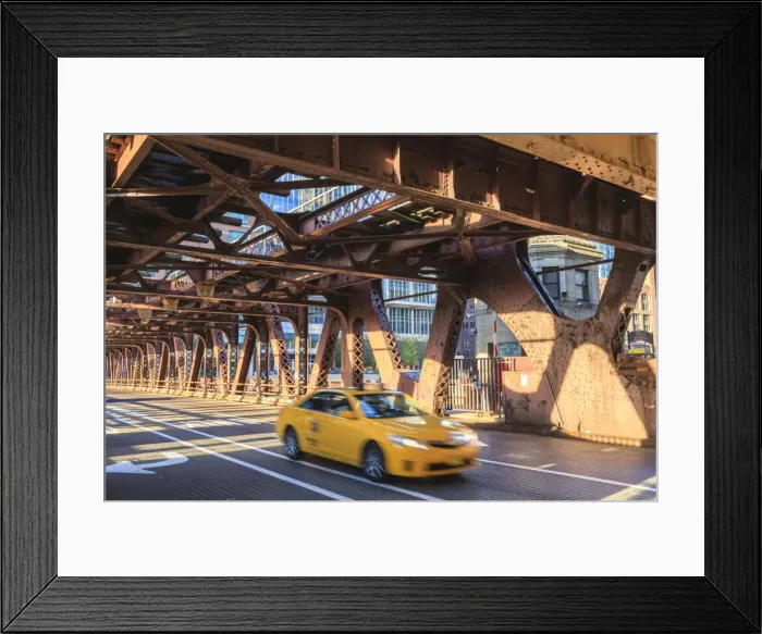 Framed Print : Yellow taxi crossing a bridge over the Chicago River, Chicago, Illinois, United States of America, North America Framed Print : Yellow taxi crossing a bridge over the Chicago River, Chicago, Illinois, United States of America, North America