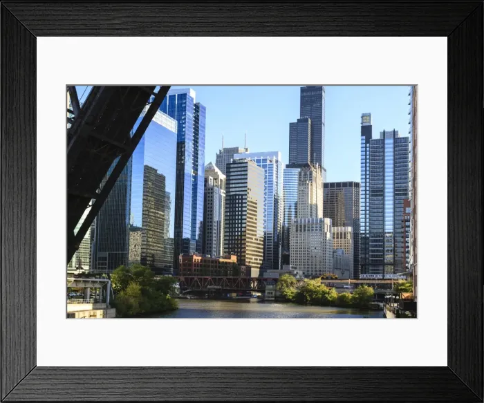 Framed Print : Chicago River and towers including the Willis Tower, formerly Sears Tower, with a disused raised rail bridge in the foreground, Chicago, Illinois, United States of America, North America Framed Print : Chicago River and towers including the Willis Tower, formerly Sears Tower, with a disused raised rail bridge in the foreground, Chicago, Illinois, United States of America, North America