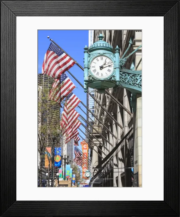 Framed Print : Marshall Field Building Clock, State Street, Chicago, Illinois, United States of America, North America Framed Print : Marshall Field Building Clock, State Street, Chicago, Illinois, United States of America, North America