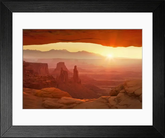 Framed Print : Sunrise over La Sal Mountains, Washer Woman Arch, and Mesa Arch, Island in the Sky, Canyonlands National Park, Utah, United States of America, North America Framed Print : Sunrise over La Sal Mountains, Washer Woman Arch, and Mesa Arch, Island in the Sky, Canyonlands National Park, Utah, United States of America, North America