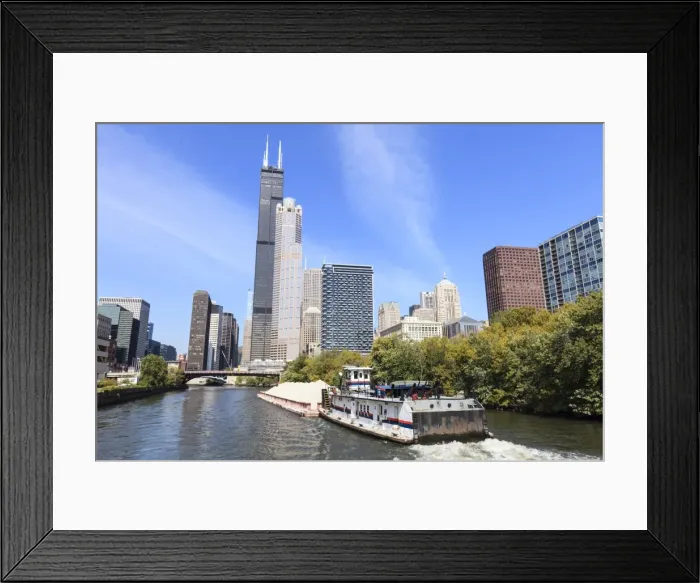 Framed Print : River traffic on the south branch of the Chicago River, Willis Tower, formerly the Sears Tower dominates the skyline, Chicago, Illinois, United States of America, North America Framed Print : River traffic on the south branch of the Chicago River, Willis Tower, formerly the Sears Tower dominates the skyline, Chicago, Illinois, United States of America, North America