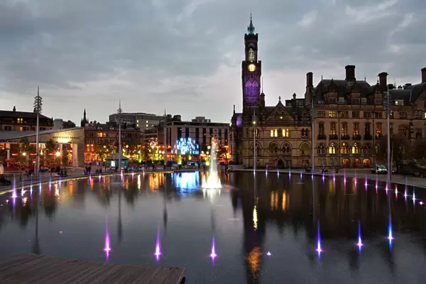 Bradford City Park and Garden of Light Display in Centenary Square, Bradford, West Yorkshire, Yorkshire, England, United Kingdom, Europe