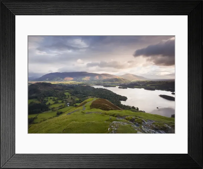 Framed Print : The rising sun lights up the fells of Skiddaw and Blencartha, Lake District National Park, Cumbria, England, United Kingdom, Europe Framed Print : The rising sun lights up the fells of Skiddaw and Blencartha, Lake District National Park, Cumbria, England, United Kingdom, Europe