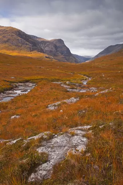 Looking towards the Three Sisters in the Pass of Glen Coe, Scotland, United Kingdom, Europe